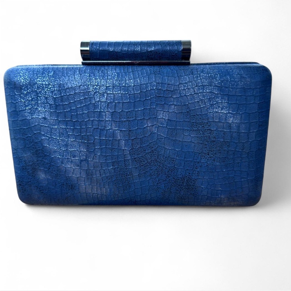 Inge Christopher Blue Croc Embossed Structured Clutch Evening Bag Y2K Vintage